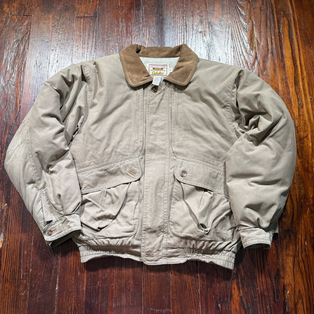 Vintage Cabelas Jacket Mens M Tan Goose Down Chore Bomber Outfitter Series